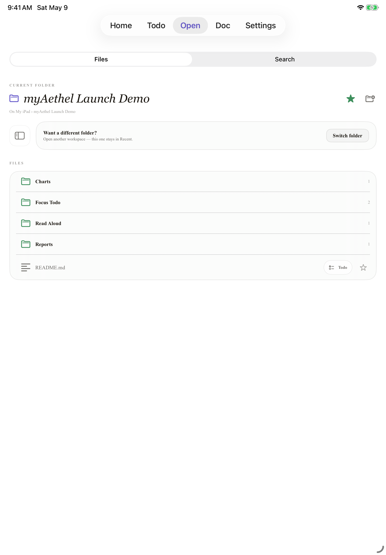 iPad Open Workspace screenshot