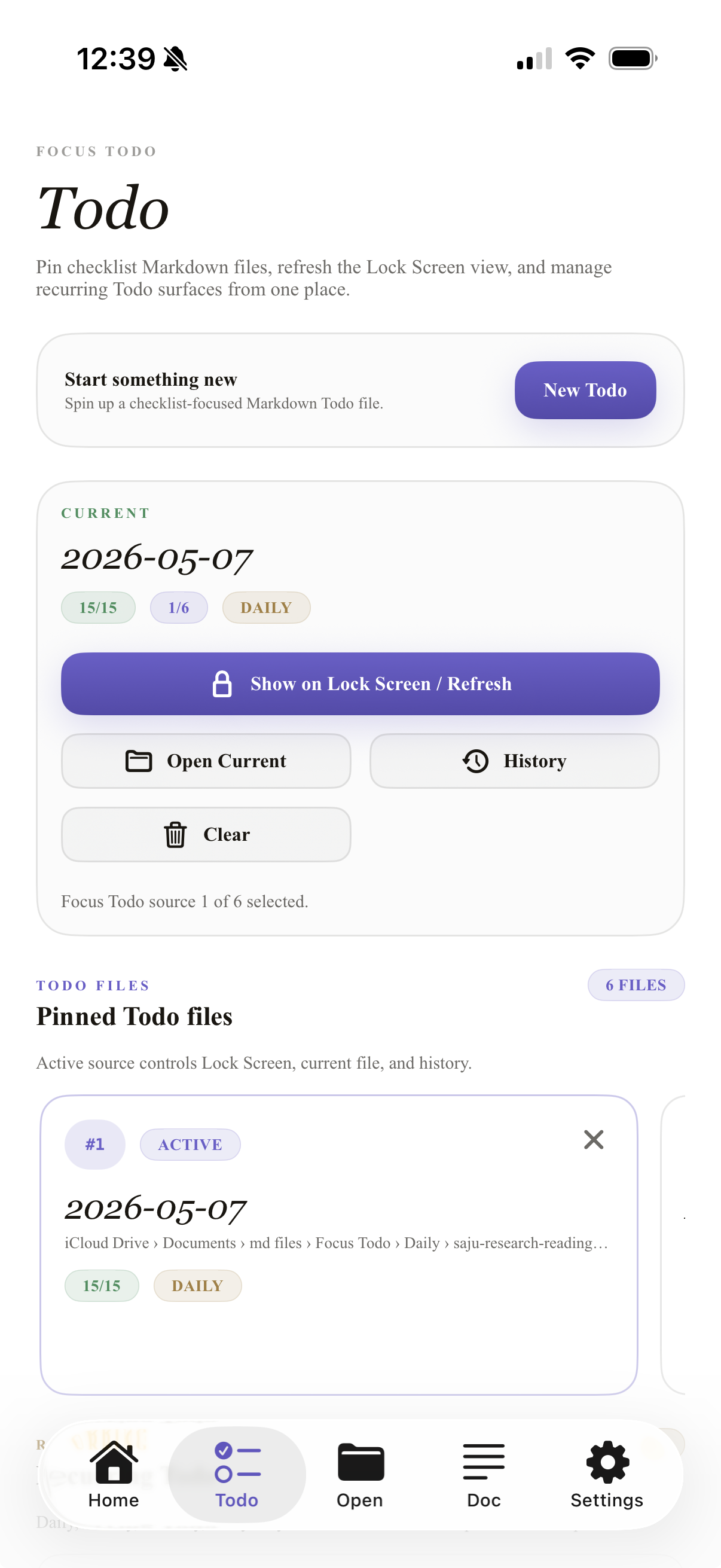 iPhone Daily Focus Todo screenshot