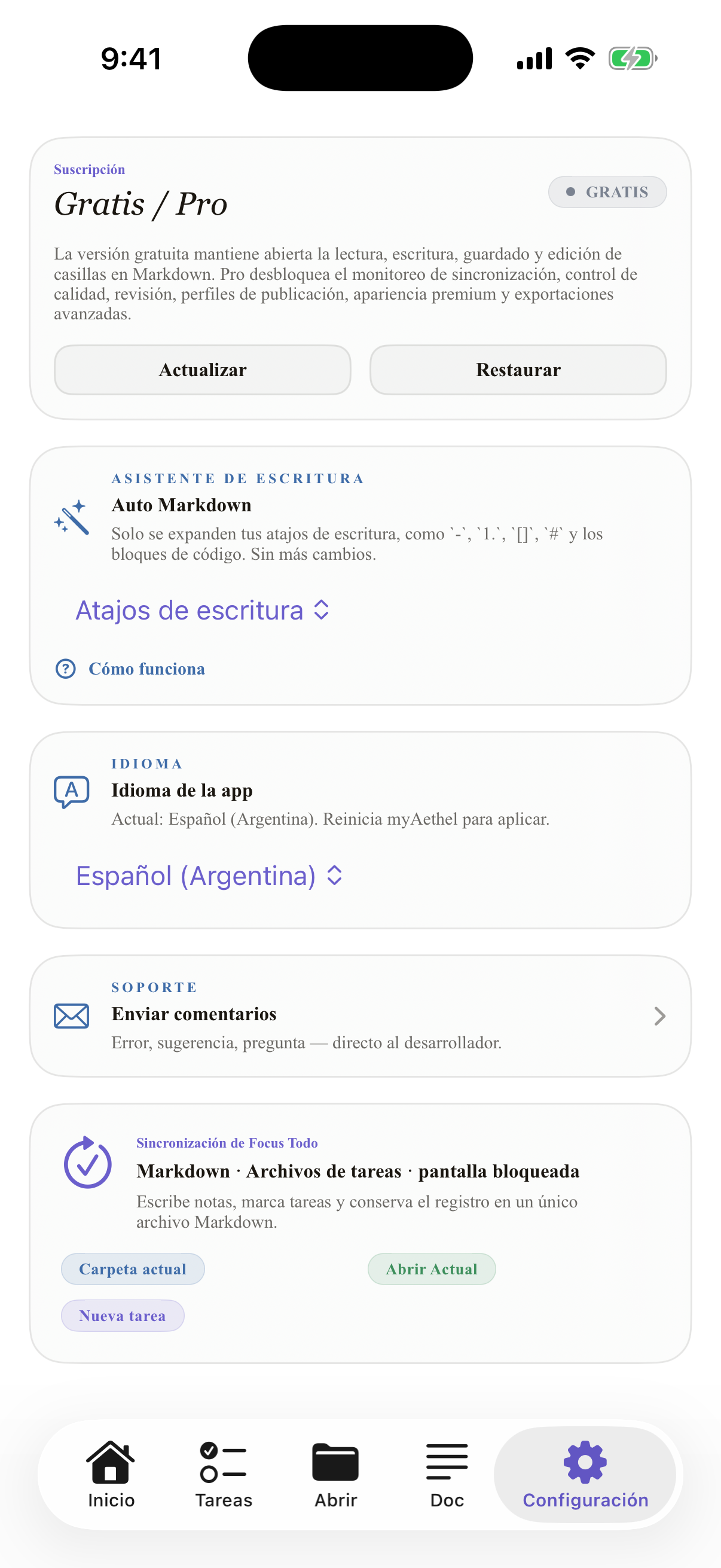 Español (Argentina) iPhone settings