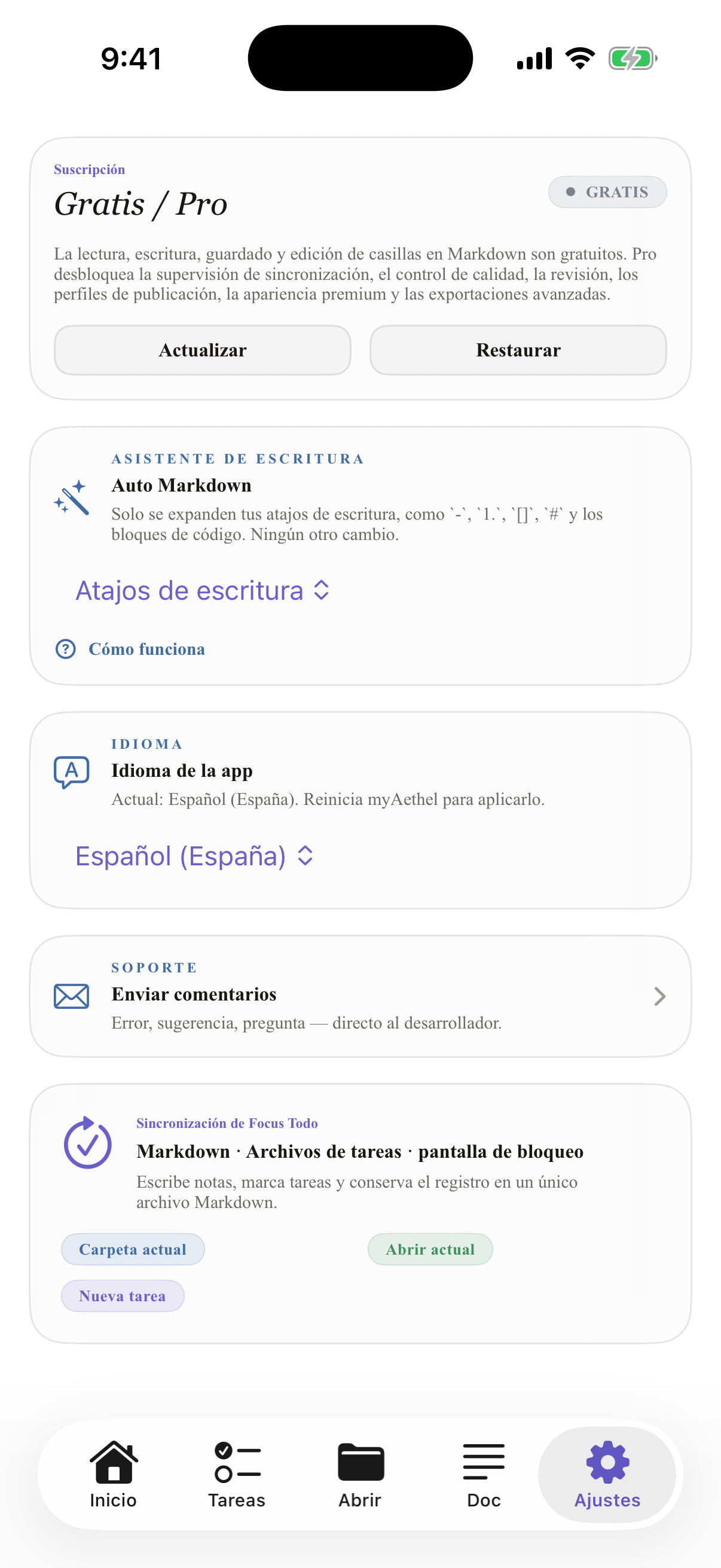 Español (España) iPhone settings