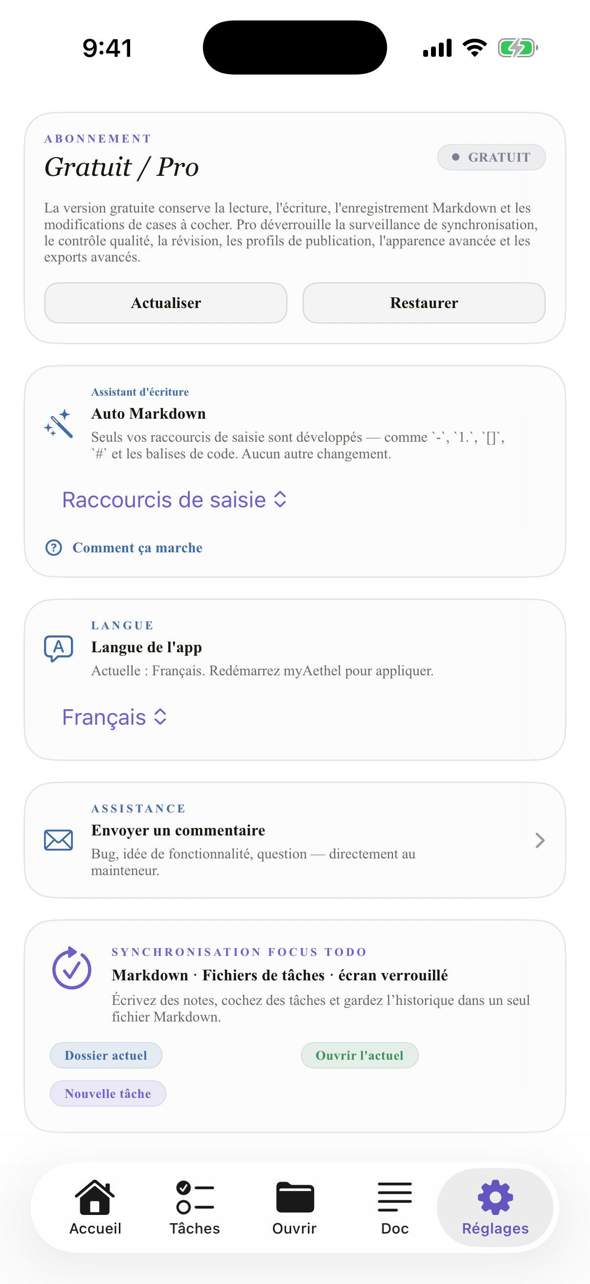 Français iPhone settings