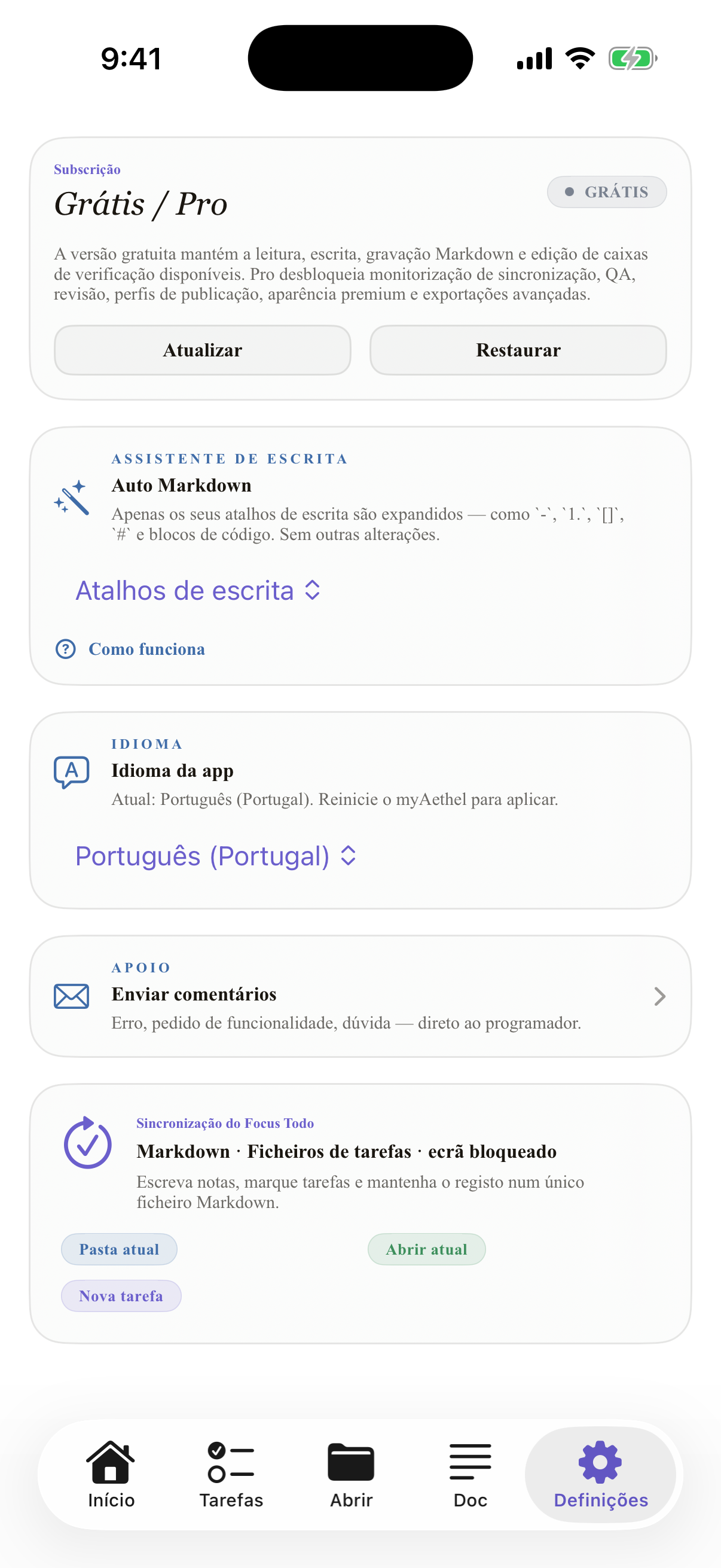 Português (Portugal) iPhone settings